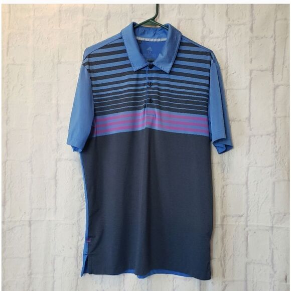 ADIDAS Moisture Wicking Striped Polo Shirt Golf Casual Medium - Picture 1 of 6
